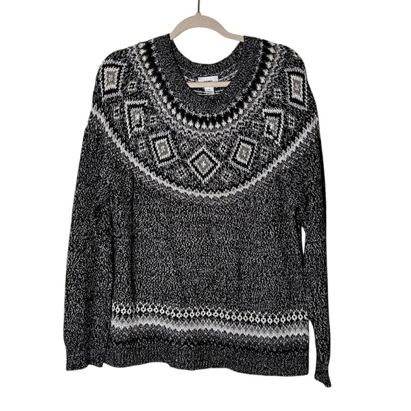 Old Navy Sweaters - Old Navy Women Size XL Fair Isle Sweater Black Gray Silver Metallic Ski Casual